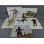 SIR KYFFIN WILLIAMS RA six (five personally signed) greetings cards/gallery invitation to the