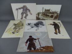 SIR KYFFIN WILLIAMS RA six (five personally signed) greetings cards/gallery invitation to the