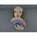 A GOLDSCHEIDER OF AUSTRIA ART DECO POTTERY WALL MASK, indistinct impressed no. with maker's