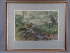 ARTHUR MILES watercolour - woodland stream with figure on a bank, signed and dated 1976, 31 x 46