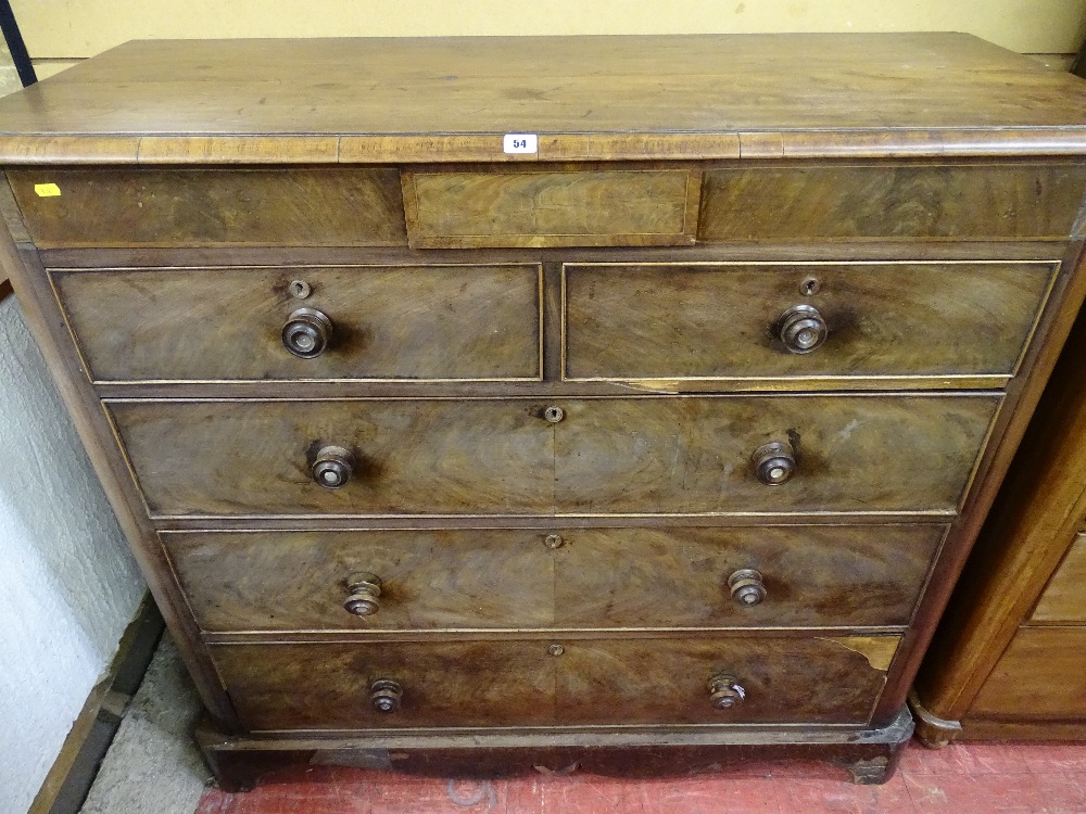 TWO VICTORIAN MAHOGANY CHESTS OF DRAWERS, one having three long and two short drawers with two - Image 2 of 3