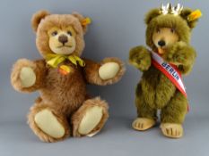 TWO STEIFF TEDDY BEARS, original mohair Steiff 'Teddy 39', button in ear yellow tag no. 011184, 39