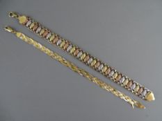 A NINE CARAT GOLD TRI-COLOUR BRACELET, 7 grms and a nine carat gold tri-colour woven bracelet, 3