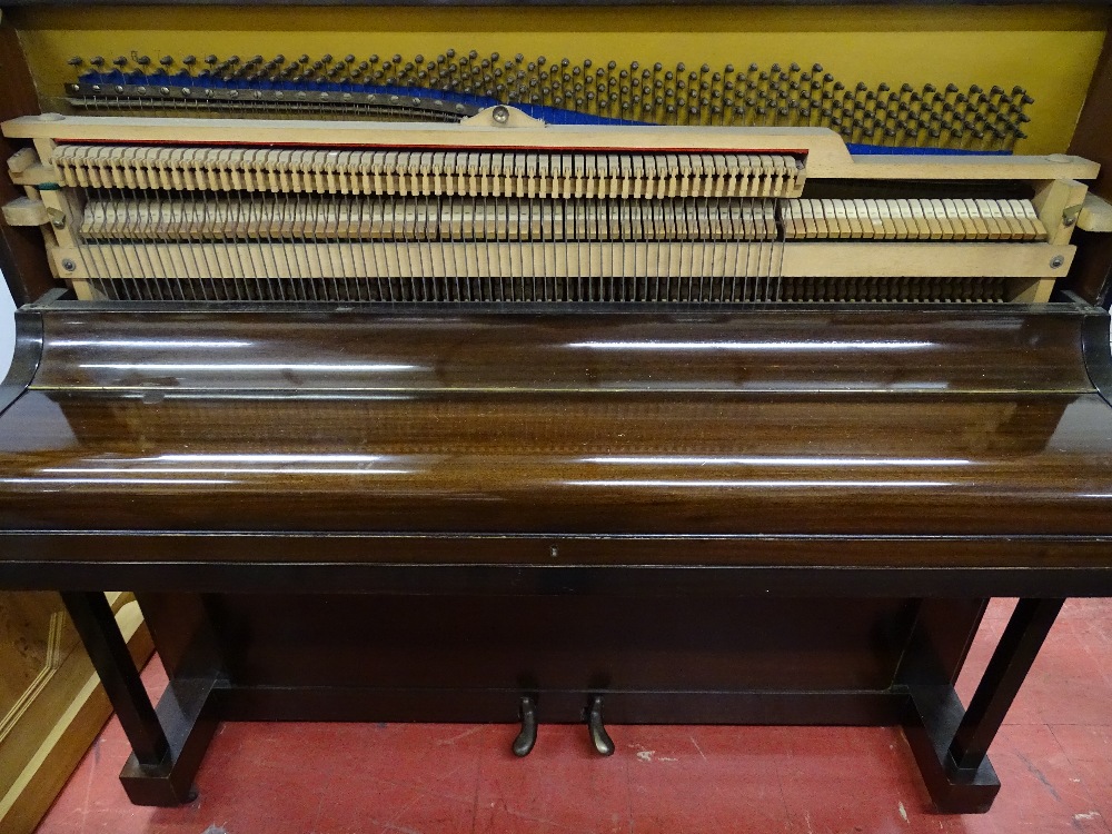 A MAHOGANY VINTAGE UPRIGHT PIANO, 115 cms high, 140 cms wide, 54 cms deep - Image 2 of 6