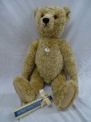 A LARGE STEIFF 1909 MOHAIR REPLICA TEDDY BEAR, limited edition, produced in 1995, with growler,