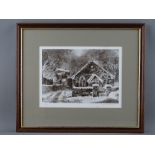 WILLIAM SELWYN coloured limited edition (1/200) print - church and lane under snow, signed, 17 x