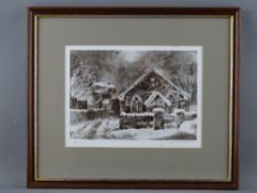 WILLIAM SELWYN coloured limited edition (1/200) print - church and lane under snow, signed, 17 x
