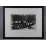 PAUL GREER artist's proof etching - titled 'Moonlight Cottage', signed and dated 2015, 23 x 32 cms