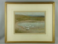 EDWARD STOTT pastel - storks on the banks of a pool, signed with initials and with Rochdale Art