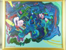 JOHN CHERRINGTON oil on board - colourful still life abstract, signed and dated 1982, 60 x 75 cms