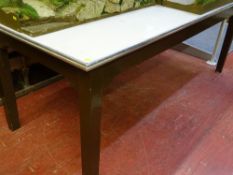 A LARGE VINTAGE PINE KITCHEN/WORK TABLE, 79.5 cms high, 216 cms long, 89.5 cms wide