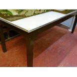 A LARGE VINTAGE PINE KITCHEN/WORK TABLE, 79.5 cms high, 216 cms long, 89.5 cms wide