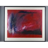 MIXED MEDIA - predominantly red abstract with the words 'Going Somewhere, Somewhere Nice',