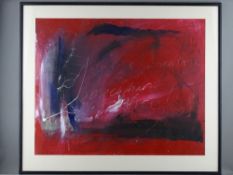 MIXED MEDIA - predominantly red abstract with the words 'Going Somewhere, Somewhere Nice',
