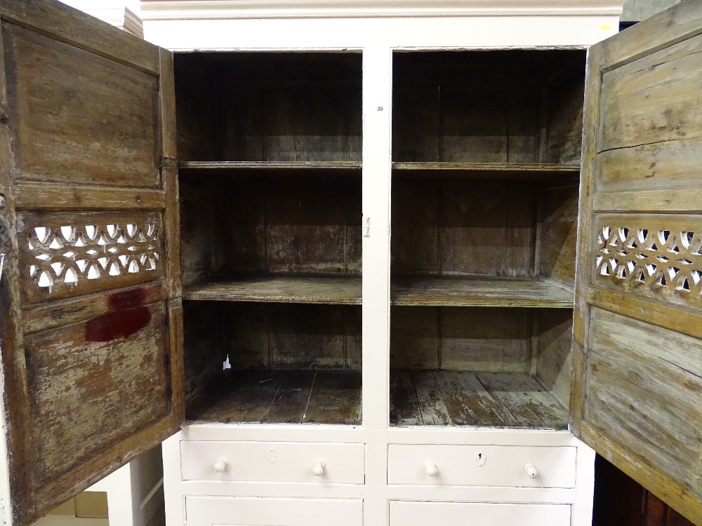 A LATE 18th/EARLY 19th CENTURY CREAM PAINTED ONE PIECE WELSH BREAD & CHEESE CUPBOARD having two - Image 2 of 2