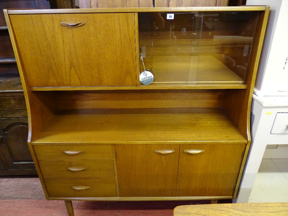 A VINTAGE TEAK EFFECT DINING ROOM SUITE of sideboard, table, six chairs and two tier trolley, - Image 5 of 5