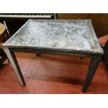 A TIMBER FRAMED INDUSTRIAL TYPE LEAD SINK (peg join construction), 74.5 cms high, 99.5 cms wide,