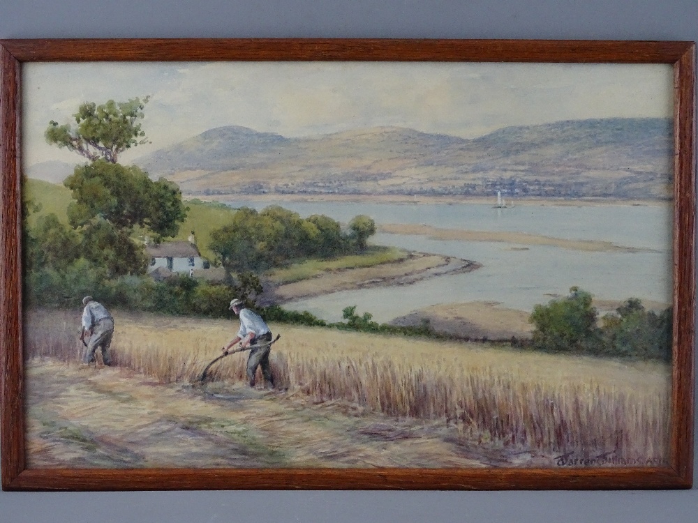 WARREN WILLIAMS ARCA watercolours, a pair - farmers harvesting at bends in the River Conwy, near - Image 2 of 5