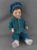 A HEUBACH KOPPELSDORF ANTIQUE GERMAN BISQUE HEADED DOLL, no. 320.3, fixed blue eyes, open mouth with