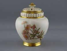 A ROYAL WORCESTER BLUSH IVORY POT POURRI with reticulated cover and interior lid, shape no. 1314, 14