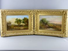 HENRY BRITTAN WILLIS oils on board, a pair - landscapes - 1. pond scene with cattle, figures and