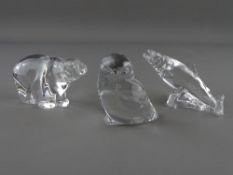 THREE NORWEGIAN HADELAND ART GLASS ANIMALS in the form of a leaping salmon, a polar bear and an owl,