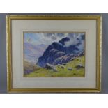 WARREN WILLIAMS ARCA early watercolour - mountainscape with sheep grazing, near Dwygyfylchi, signed,