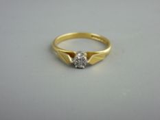 AN EIGHTEEN CARAT GOLD SINGLE STONE DIAMOND RING, high illusion setting against raised open