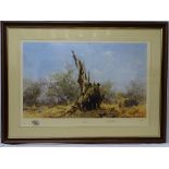 DAVID SHEPHERD OBE framed limited edition (242/1300) print - titled 'Rhino Beware', signed in