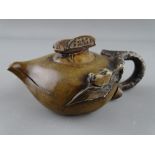 A CHINESE YIXING TYPE TEAPOT, the lid having a Cicada Beetle knop, 14 cms long