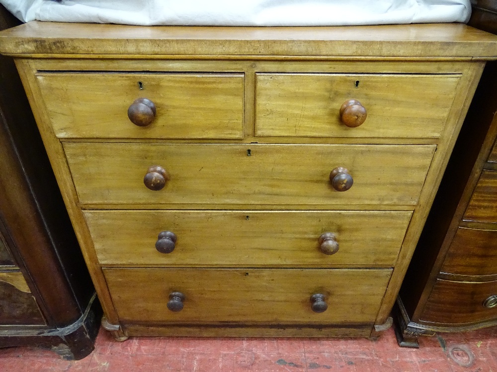 TWO VICTORIAN MAHOGANY CHESTS OF DRAWERS, one having three long and two short drawers with two - Image 3 of 3