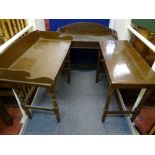 TWO VICTORIAN PINE WASHSTANDS with splashbacks and a single drawer rectangular top side table,