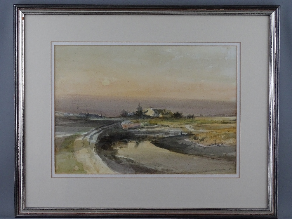 WILLIAM SELWYN watercolour - landscape with bridge and river and distant cottage, signed and dated