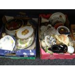 Two crates of various china, plates, teapots etc