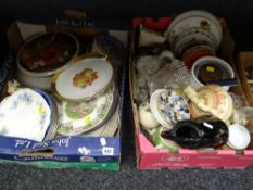 Two crates of various china, plates, teapots etc