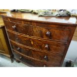 Antique bow front mahogany chest of three long & two short drawers