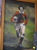 A large acrylic on board of the rugby player Gerald Davies