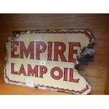 An enamel sign for Empire Lamp Oil (damage)