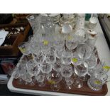 Large quantity of quality cut glass drinking items including cut glass decanter & a heavy quality