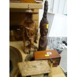 A small parcel of treen items including carved figures & novelty boxes etc