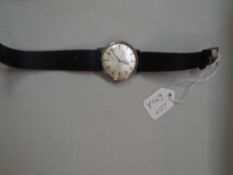 Vintage gents Omega stainless steel wristwatch with leather strap