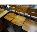 Three good lightwood mid-century bar stools, small kitchen table & chair