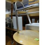A retro standard lamp & shade, a slatted & chrome kitchen chair & a circular table