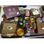 A large tray of ephemera relating to tobacco including tobacco tins, lighters etc