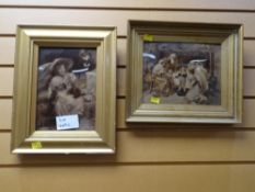 Two small gilt framed crystoleums - young girl with kittens & a nineteenth century family group