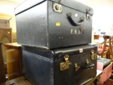 Two vintage overnight cases - one with initialled exterior
