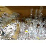 Parcel of pressed glass, centre dish, jugs, bowls etc together with tray of crystal drinking glasses