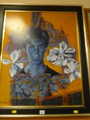 JOHN CHERRINGTON on board - colourful psychedelic portrait, signed and dated 1992, 75 x 60cms