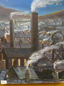 C WILLIAMS oil on canvas (unframed) - South Wales colliery & village scene, signed & dated 2006