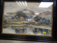 Framed watercolour by J SUMNER, dated 1890, Irish cottages